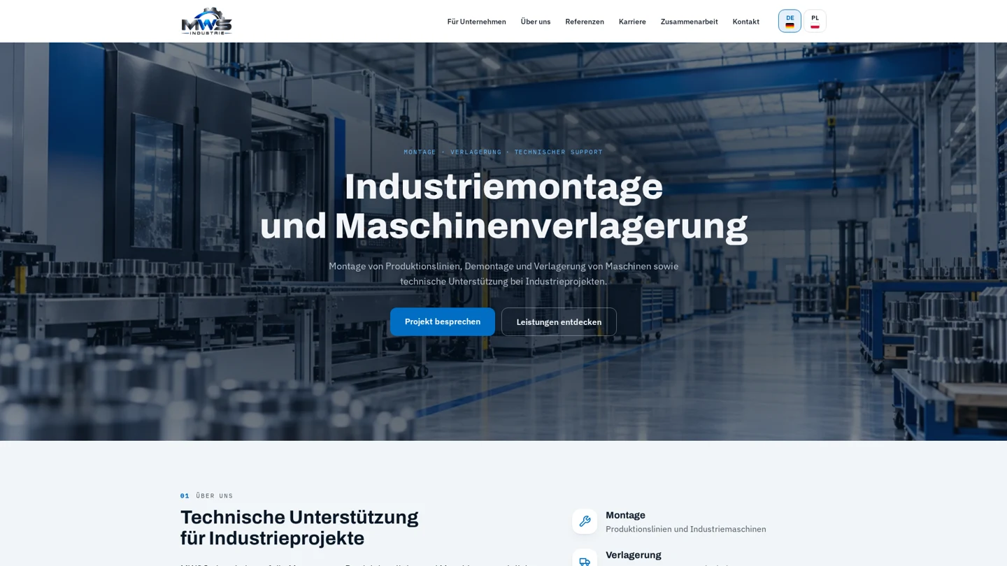 MWS Industrie – rzeczywisty widok strony na komputerze