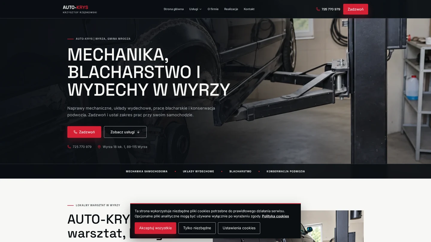 Auto-Krys – rzeczywisty widok strony na komputerze